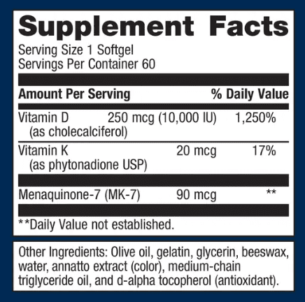 Vitamin D3 10,000 + K (60 softgels) - Metagenics - Image 2